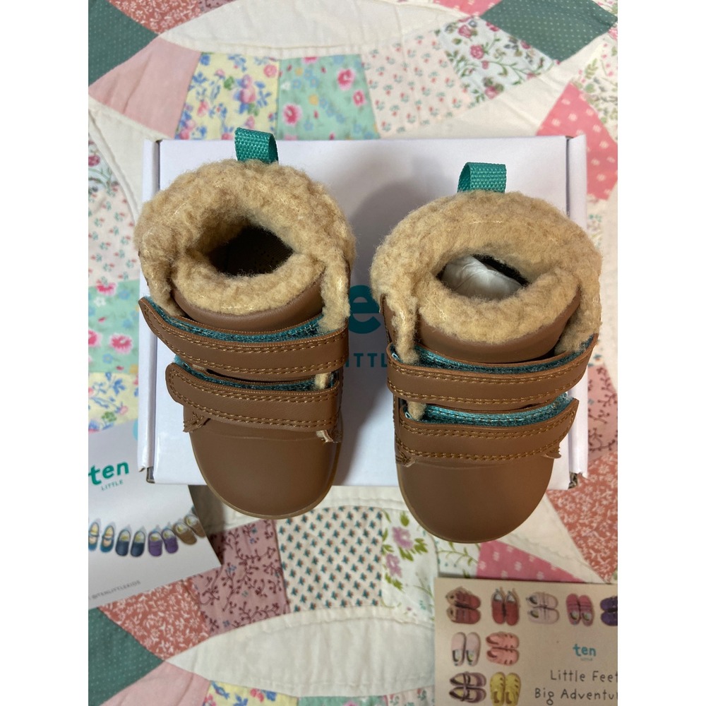 Ten Little Furry High Top Tan Brown Vegan Leather Faux Fur Boots Kids Toddler - Picture 4 of 10